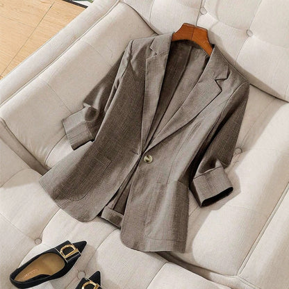 Solid color pocket small suit jacket women's button up top
