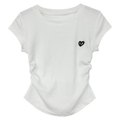 Round Neck Short Sleeve Inner Top Regular Shoulder Women's T-Shirt Fitted Upper Wear