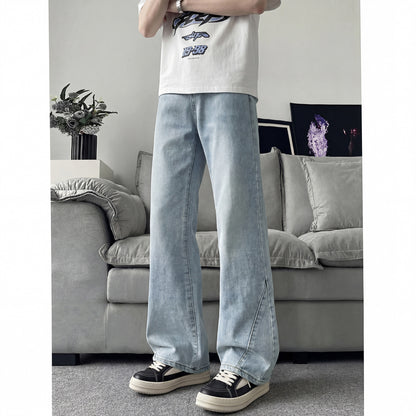 Slant Cut Flared Jeans Men Street Style Clean Fit Straight Leg Slim Flared Pants Vibe Trendy