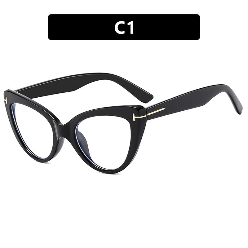Letter T Triangle Cat Eye Flat Mirror New Frame Anti Blue Light Ins Fashion Frame Glasses Trend