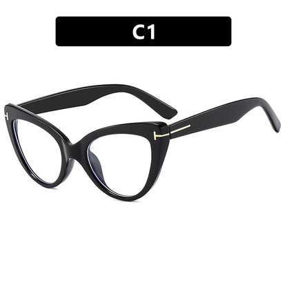 Letter T Triangle Cat Eye Flat Mirror New Frame Anti Blue Light Ins Fashion Frame Glasses Trend