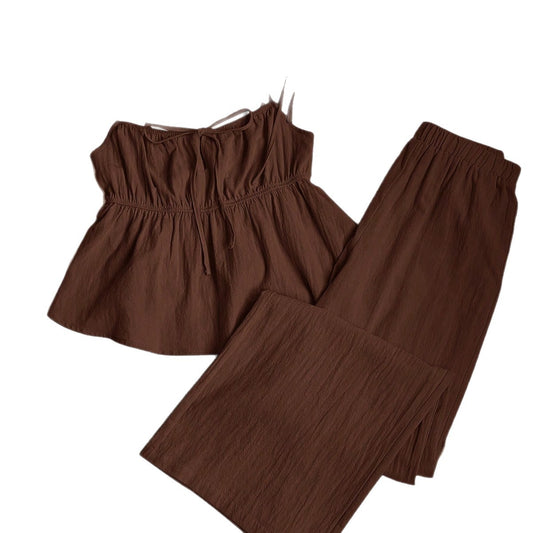 Sleeveless camisole top and long pants 2-piece set