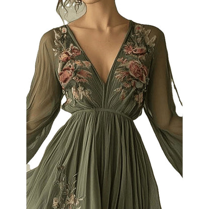 Printed long sleeved long collar dress long skirt