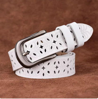Hollow out belt, women's genuine leather needle buckle, cowhide wide belt, fashionable and versatile,