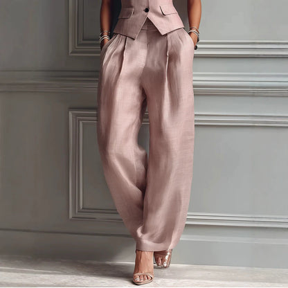 Flip collar single breasted vest long pants two-piece set