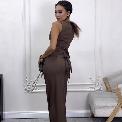 Sleeveless Loose Solid Color Matching Skirt Set Casual Summer Outfit Simple One-Set Coordination Silver
