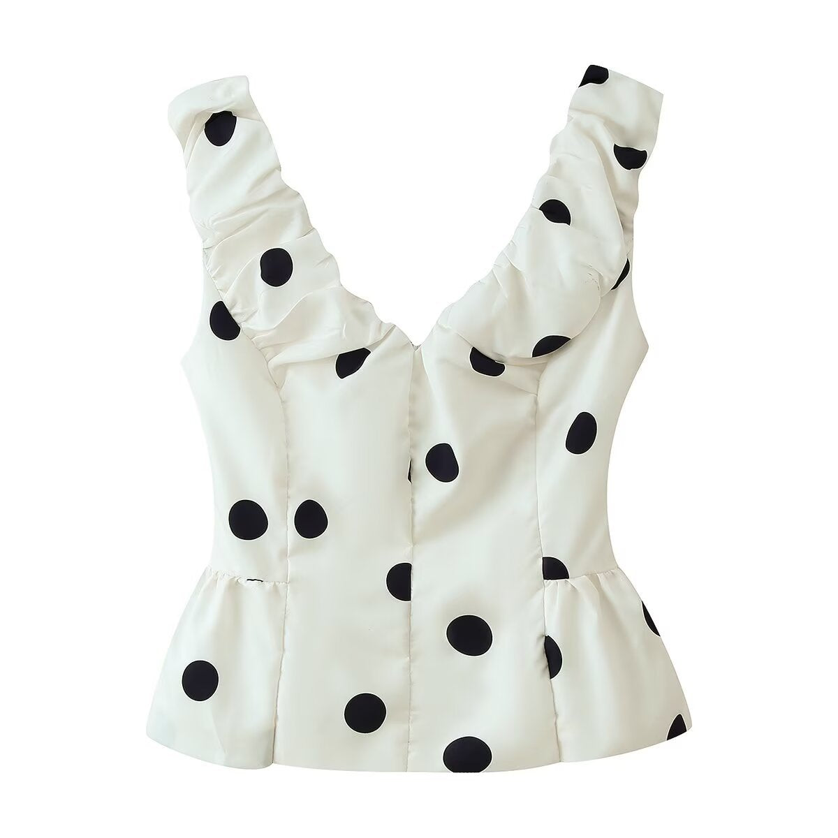 Polka dot V-neck top+polka dot flower bud half skirt set