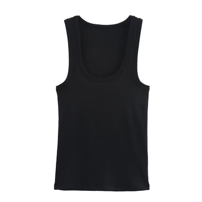 Tight fitting round neck tank top