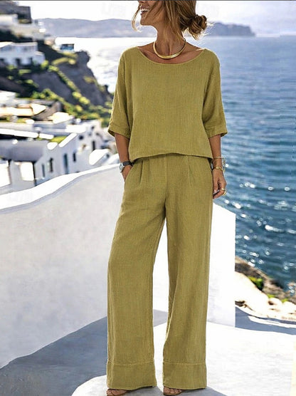 Elegant vacation daily short sleeved pants beach vacation set