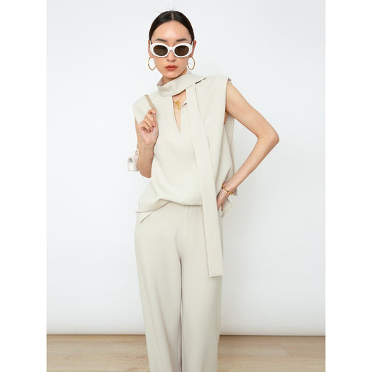 Spring Summer Fashion Paper-Thin Set CHIC Unforgettable Acetate-Like Twill Elegant Two-Piece Suit Women's Summer Outfit