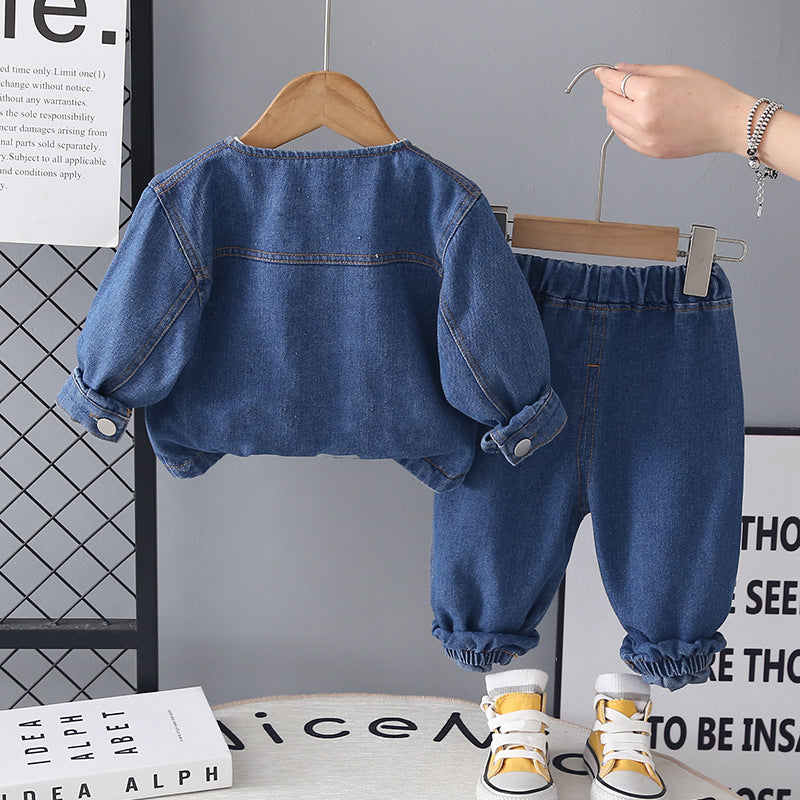 Casual children's long sleeved denim three piece set