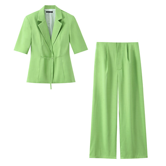 Simple short sleeved suit long pants suit set
