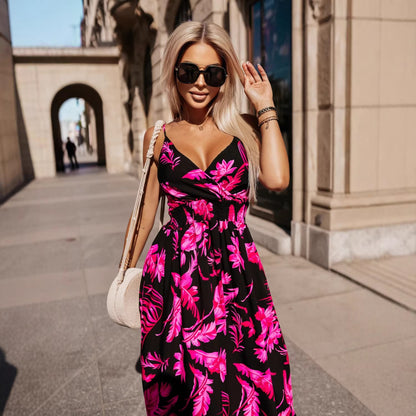 V-neck camisole printed long dress for women