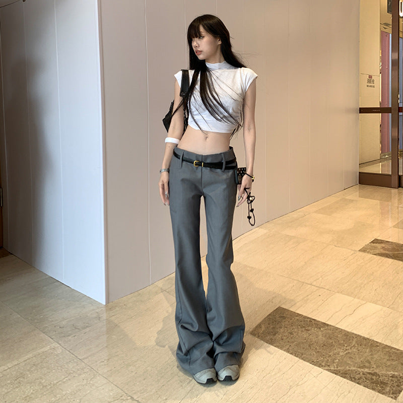 Grey Spicy Low-Waist Flared Casual Trousers for Women Slimming Vertical Feel Suit Pants Summer Thin Style