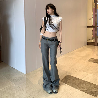 Grey Spicy Low-Waist Flared Casual Trousers for Women Slimming Vertical Feel Suit Pants Summer Thin Style