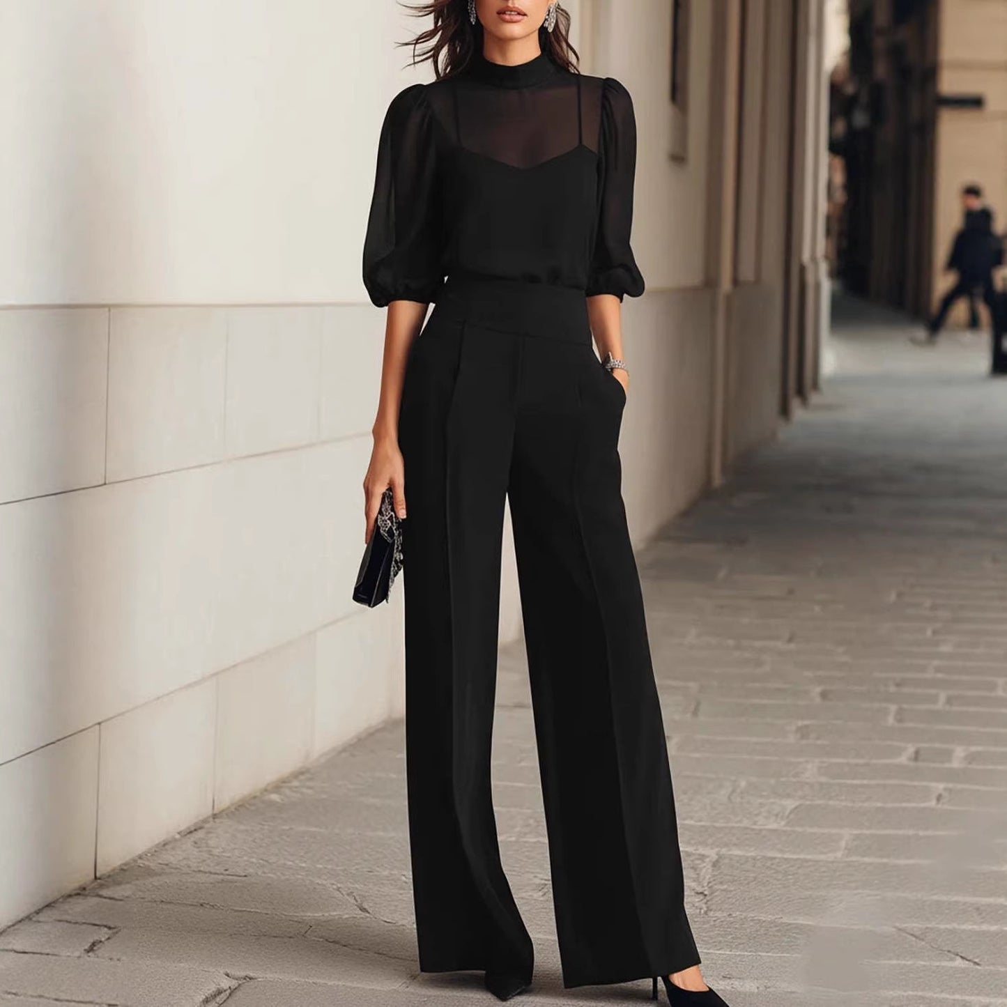 Printed Short Sleeve Wide Leg Pants Three-Piece Set for Women Summer Fashion Slim Fit Outfit