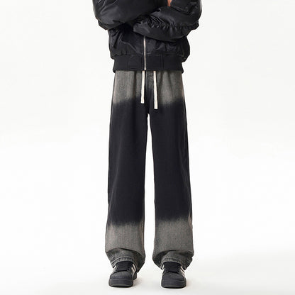 Gradient Drawstring Wide-Leg Jeans for Men