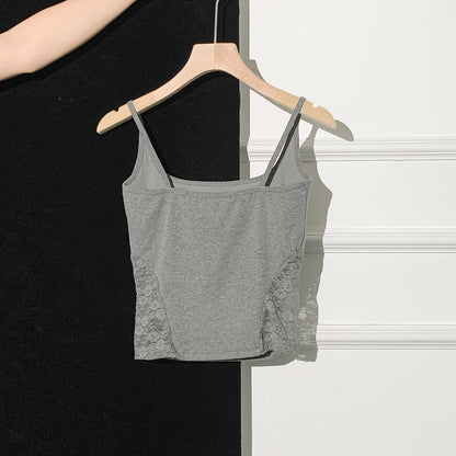 Hollow-out Lace Backless One-piece Camisole with Padded Bra, Women's Fitted Top