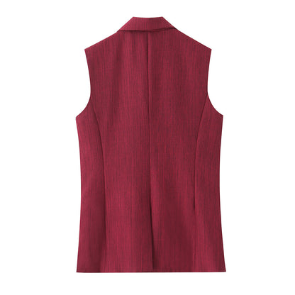 Elegant imitation linen two tone vest pants set