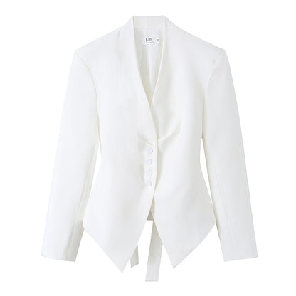 Single breasted chest pleated long sleeved suit jacket without buttons