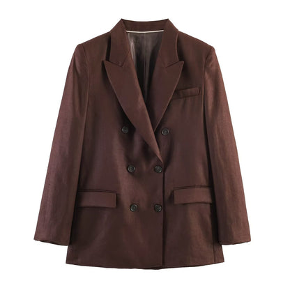 Double breasted suit jacket+straight leg pants set