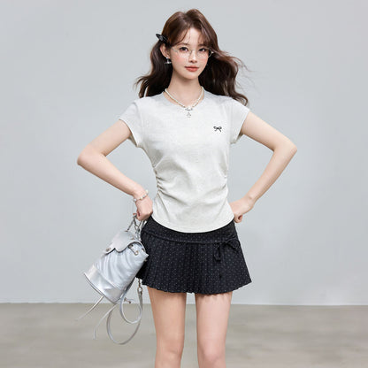 Round Neck Short Sleeve Inner Top Regular Shoulder Women's T-Shirt Fitted Upper Wear