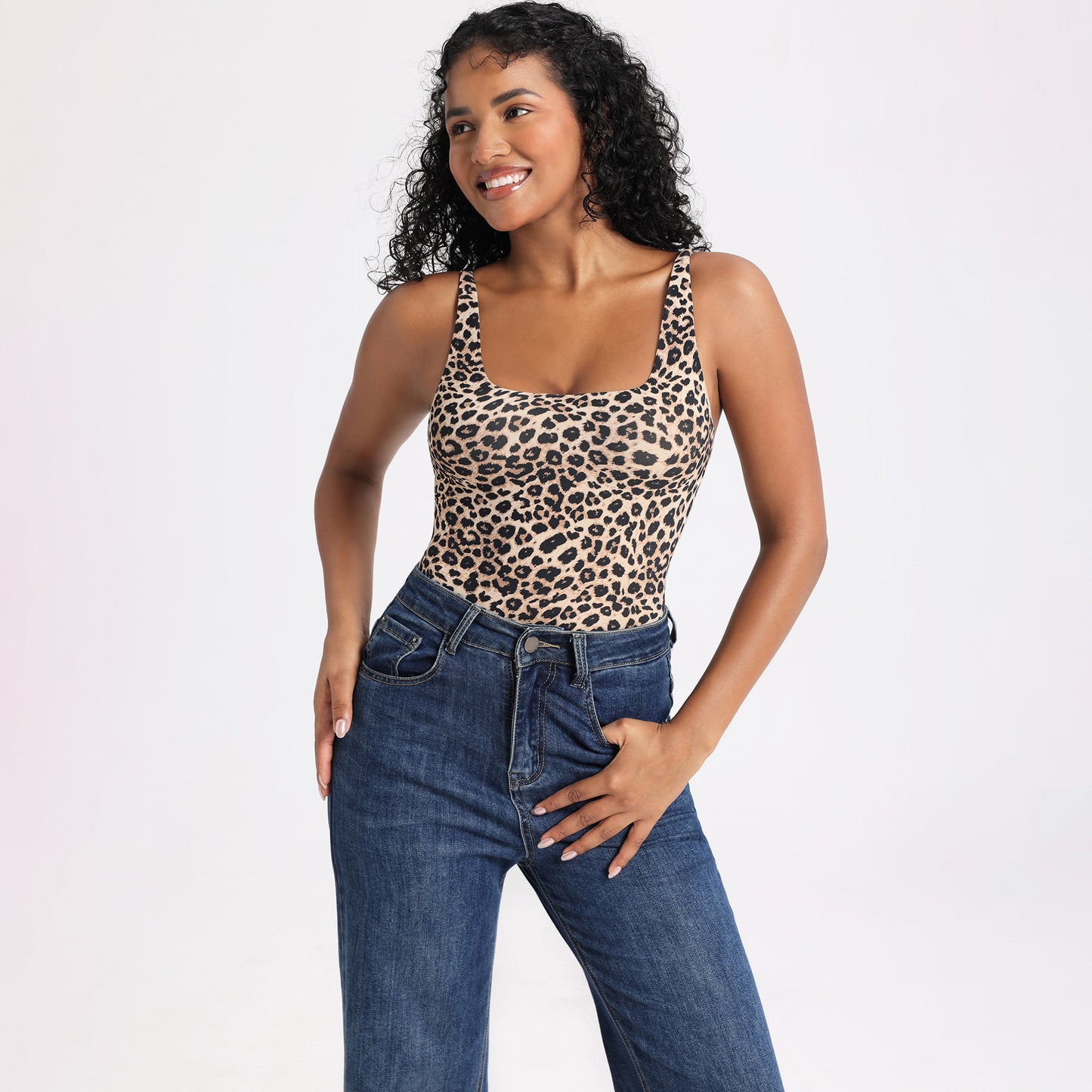 Scoop Neck Leopard Print Strapless One-Piece Sexy Fitted Backless Swimsuit