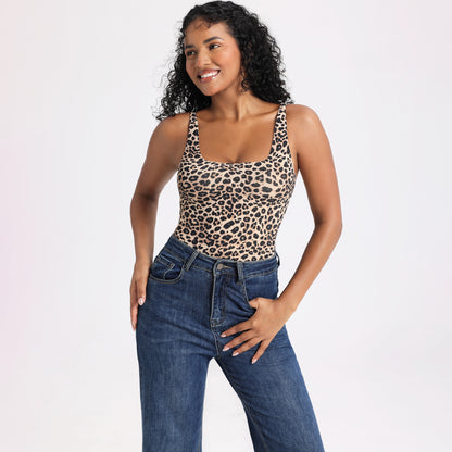 Scoop Neck Leopard Print Strapless One-Piece Sexy Fitted Backless Swimsuit