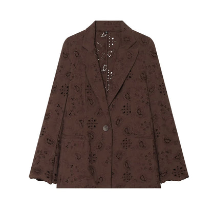 Embroidered slim fit suit jacket with shoulder pads