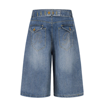 High-Waisted Embroidered Wide-Leg Jeans Loose Slimming Lazy