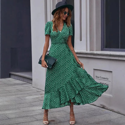 Floral V-neck short sleeved dress