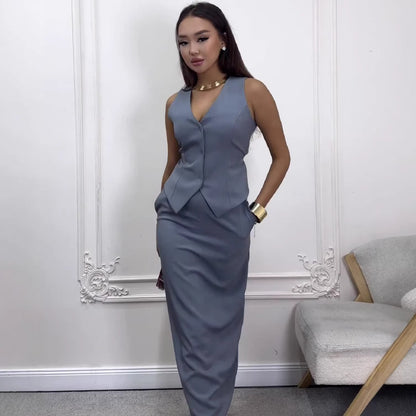 Sleeveless Loose Solid Color Matching Skirt Set Casual Summer Outfit Simple One-Set Coordination Silver