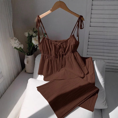 Sleeveless camisole top and long pants 2-piece set