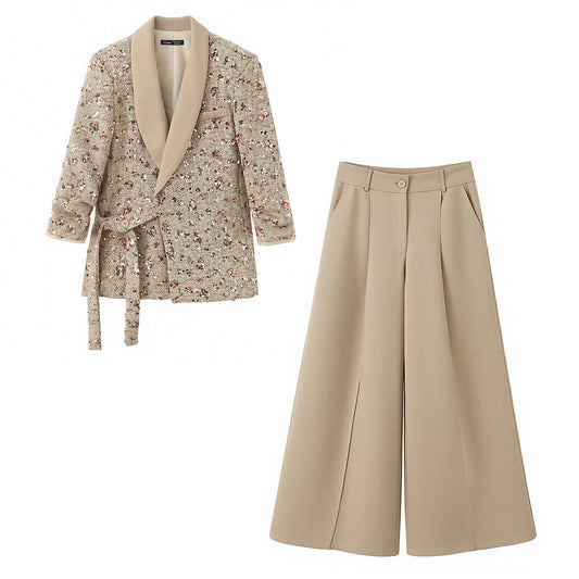 Commuter style sequin suit and pants set