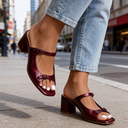 Versatile One Word Dragging Square Head Bare Toes Thick Heels Slippers for Women