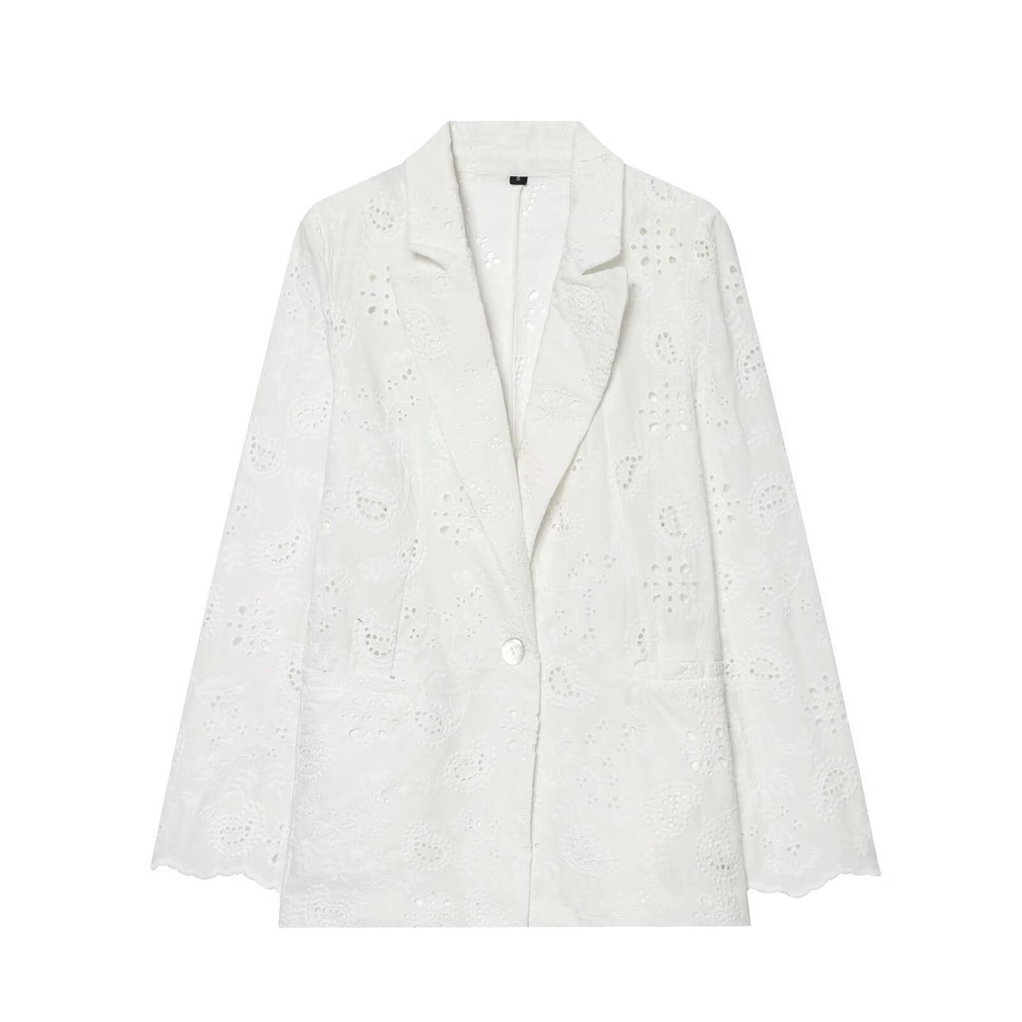 Embroidered slim fit suit jacket with shoulder pads