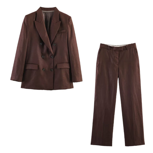 Double breasted suit jacket+straight leg pants set