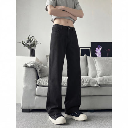 Slant Cut Flared Jeans Men Street Style Clean Fit Straight Leg Slim Flared Pants Vibe Trendy