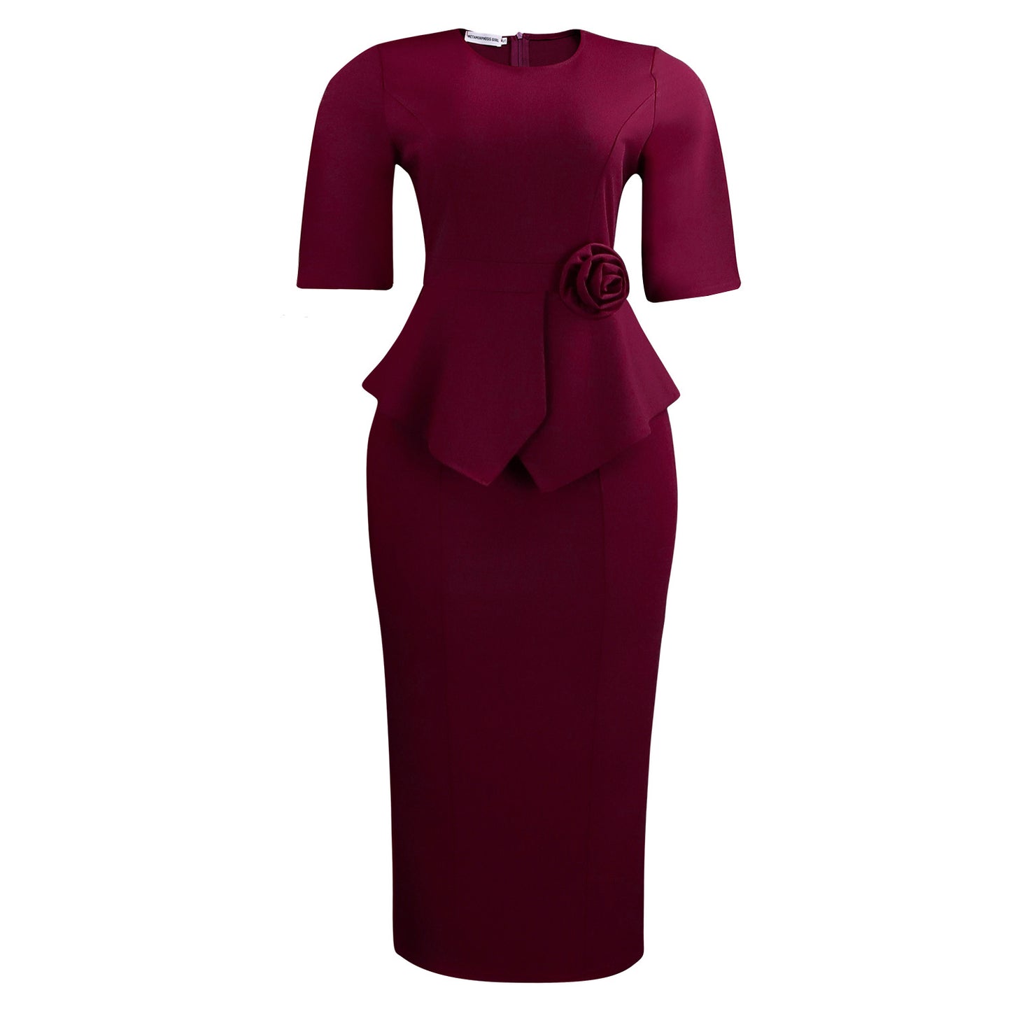 Solid color hip hugging lotus leaf edge three-dimensional flower dress