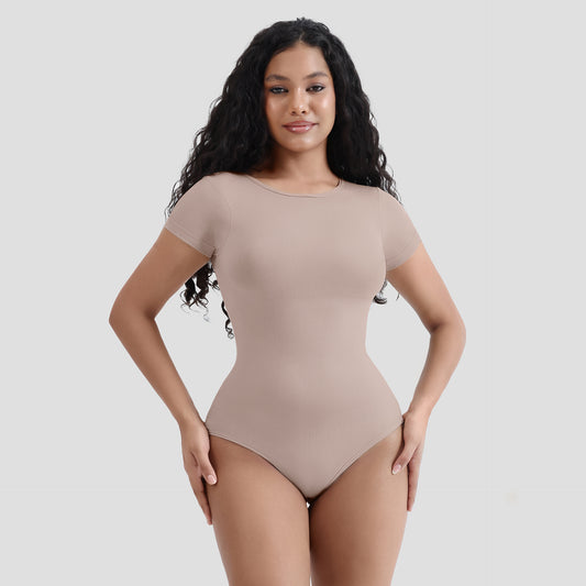 Body Compression Chest Shaper Seamless Solid Color Short Sleeve Jumpsuit