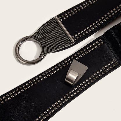 Studded belt for women, fashionable, versatile, and with a unique elastic waistband.