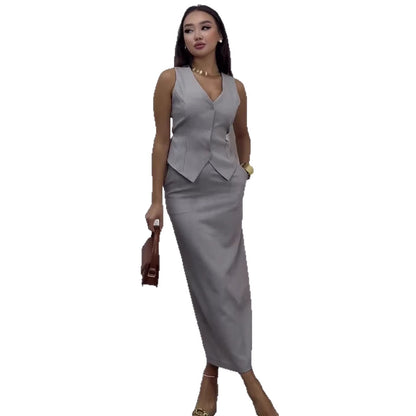 Sleeveless Loose Solid Color Matching Skirt Set Casual Summer Outfit Simple One-Set Coordination Silver