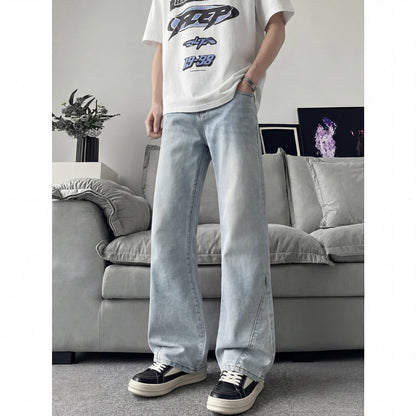 Slant Cut Flared Jeans Men Street Style Clean Fit Straight Leg Slim Flared Pants Vibe Trendy
