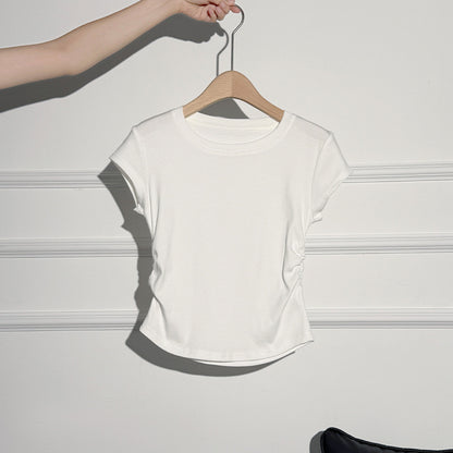 Round Neck Short Sleeve Inner Top Regular Shoulder Women's T-Shirt Fitted Upper Wear