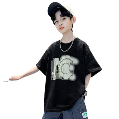 One-piece shipping boys' short sleeve T-shirt cotton