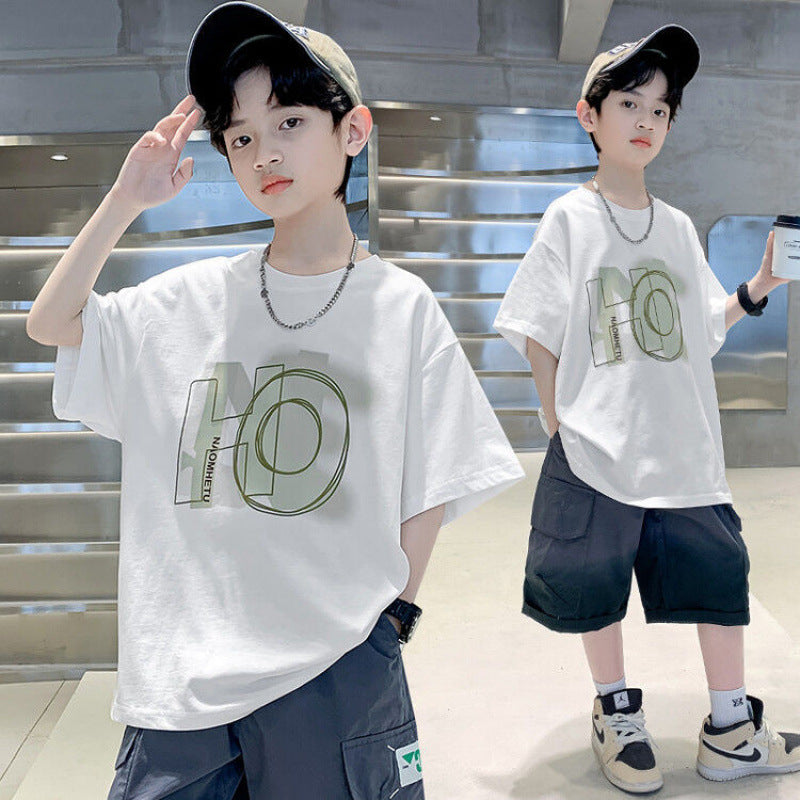 One-piece shipping boys' short sleeve T-shirt cotton