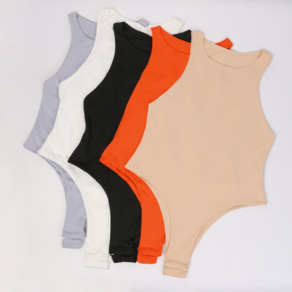 Women's Bodysuit Sleeveles Solid Color Round Neck Sexy Jumpsuit