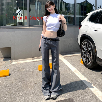 Grey Spicy Low-Waist Flared Casual Trousers for Women Slimming Vertical Feel Suit Pants Summer Thin Style