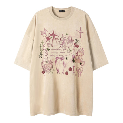 Graffiti teddy bear printed short sleeved shirt