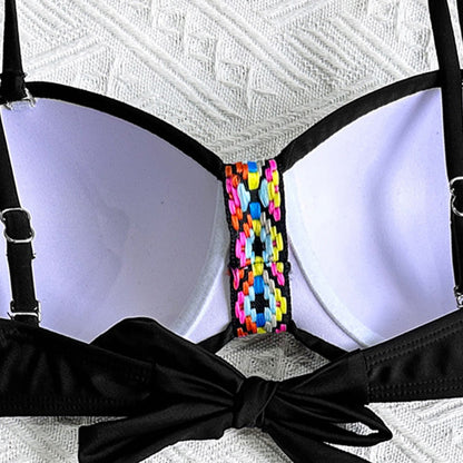 Bikini Set with Woven Straps and Rigid Cups, Backless Sexy Two-Piece Swimsuit